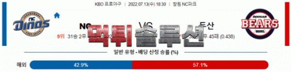 먹튀솔루션 2022년 07월 13일 NC 두산 경기분석 KBO 야구