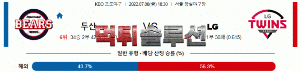 먹튀솔루션 2022년 07월 08일 두산 LG 경기분석 KBO 야구
