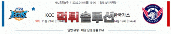 먹튀솔루션 2022년 04월 01일 전주KCC 한국가스공사 경기분석 KBL 농구