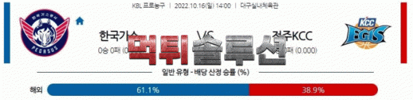 먹튀솔루션 2022년 10월 16일 한국가스공사 전주KCC 경기분석 KBL 농구